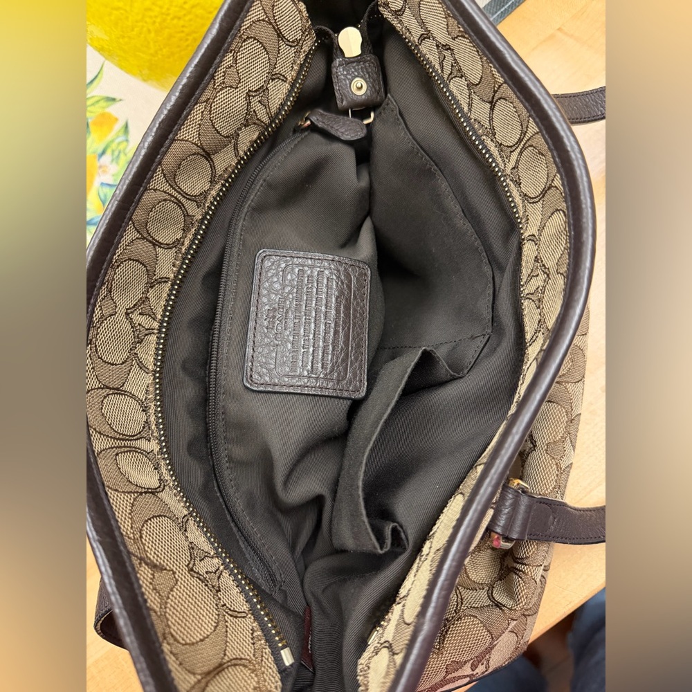 Coach Brown Signature Jacquard Tote with Dark Brown Leather Handles - Picture 3 of 3